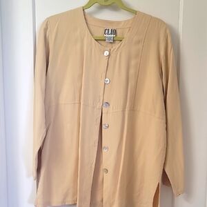 Vintage CLIO Creamy Yellow 100% Silk Blouse, Size Small.